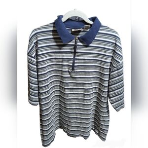 Airwalk mens vintage polo short sleeve shirt blue and white stripes